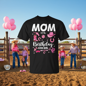 Camiseta rosa estilo western para fiesta de rodeo, Mom Of The Birthday Cow Girl - Product Image 3