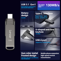 Flash Drive Lexar D400 USB 3.1 Type-C Dual Port Asli 32GB 64GB USB Disk 128GB 130MB/s Metal PenDrive 256GB untuk Ponsel PC