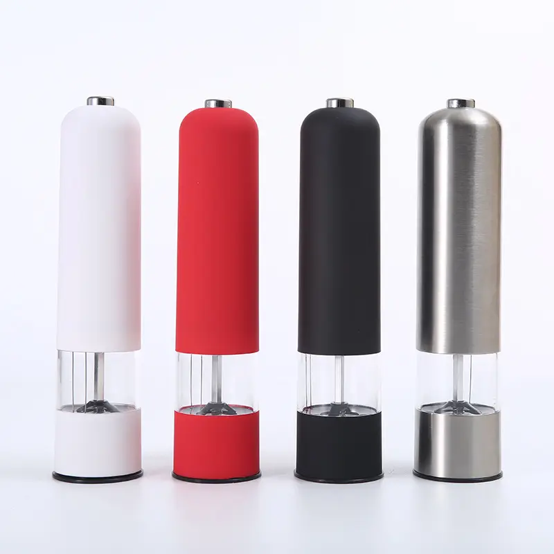 Rechargeable Electric Salt and Pepper Mill Grinder Black Stainless Steel Plastic Gravity Feature for Spices Box Packed