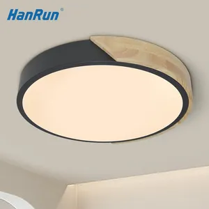 Decoración de madera, lámparas inteligentes, moderna, montada en superficie, negro, blanco, regulable, dormitorio, sala de estar, luz de techo Led redonda para el hogar