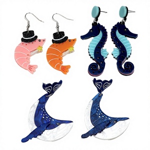 Pendientes de Aro de Resina con Diseño Único de Animales Marinos (Camarones, Caballitos de Mar, Ballenas), Coloridos y Modernos, para Mujer - Product Image 2