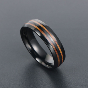 <b>Titanium</b> Steel Couple <b>Ring</b> With Wood Inlay Channel Setting Wedding Band Men's Jewelry SA1049-1 - Product Image 2