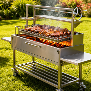Parrilla Profesional de Carbón Argentino para Asado, de Acero Inoxidable y Ladrillo Refractario, Tipo Santa María, para <span class=keywords><strong>Restaurante</strong></span> - Product Image 4