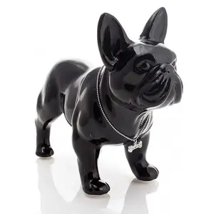 Staande Franse Bulldog Statueresin Hond Dier Sculptuur Met Zilveren Ketting Home Decor Hars Ambachten