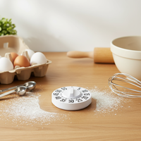 Timer Dapur Mekanik Plastik Bermagnet Bulat dengan Desain Ramah Lingkungan, Hitung Mundur 60 Menit, Waktu Tetap 1 Jam