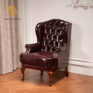 Amerikaanse Antieke Lederen Enkele Bank Industriële Vleugel Rug Fauteuil Vintage Loft Stijl Voor Thuis Appartement Koeling Vlieger Stoel - Product Image 2