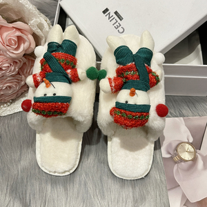 Pantoufles en peluche motif <span class=keywords><strong>pull</strong></span> de Noël, renne et ours, à bout rond, confortables, cadeau d'hiver pour <span class=keywords><strong>femme</strong></span>, vente en gros - Product Image 6