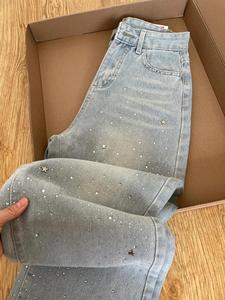 PEEQI A2515 Nouveau design Meilleure vente Jeans droits pour femmes Strass Pantalons en denim amincissants Mode Grande <span class=keywords><strong>taille</strong></span> Jeans à jambes larges - Product Image 4