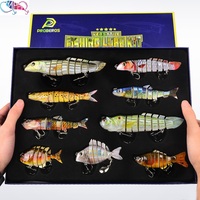 Kit de 9 leurres de pêche multi-articulés, ensemble cadeau, leurres d'action réaliste, leurres d'eau salée avec action naturelle, kit de leurres d'eau salée avec leurres minnow en plastique