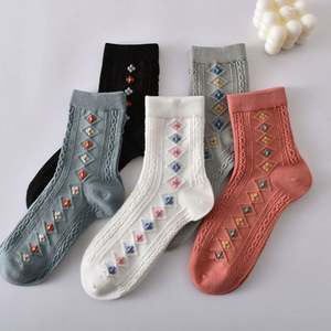 High Quality Cotton Socks Autumn Winter Korean Sen <b>Tied</b> Socks Womens Middle Tube Retro Literary Socks - Product Image 3