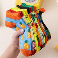 Chaussettes d'été courtes en coton tricoté, couleurs vives, motifs fruits fantaisie, pour femmes (vente en gros)