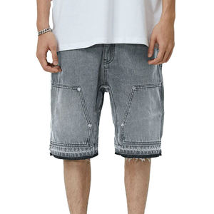 Wholesale Double Knee <b>Patch</b> Baggy Jorts Street Raw Edge Hem Washed Denim <b>Shorts</b> <b>Men</b> Casual Vintage Custom Jeans <b>Shorts</b> <b>Men</b> - Product Image 1
