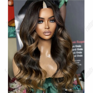 Perruque naturelle pour femme, blond <span class=keywords><strong>miel</strong></span> balayage, ondulations lâches, coupe en U, taille ajustable et dentelle HD couleur - Product Image 4