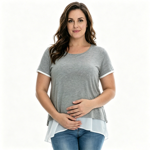 Maglietta Premaman e <span class=keywords><strong>Allattamento</strong></span> a Strati Grigia Taglie Forti, Girocollo a Maniche Corte, Top Pull-Over per Donne <span class=keywords><strong>in</strong></span> <span class=keywords><strong>Gravidanza</strong></span> e <span class=keywords><strong>Allattamento</strong></span> - Product Image 5