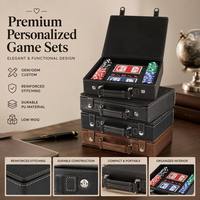 Boîte de jetons de poker en cuir gravés au laser, personnalisable OEM/ODM, en similicuir, pour 100 jetons vierges