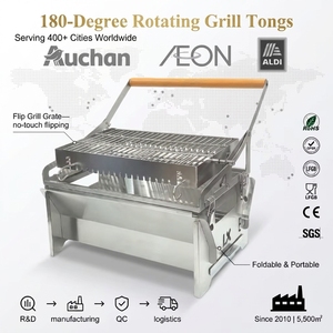 Barbecue à charbon rotatif à 180 degrés, grille de retournement sans contact, en acier inoxydable 304, pour camping, OEM - Product Image 1