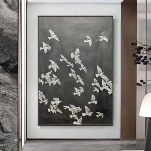 Mintura personnalisé en gros à la main toile œuvre dessin animé Style oiseaux troupeaux <span class=keywords><strong>peinture</strong></span> à l'huile maison décorative affiches murales - Product Image 4
