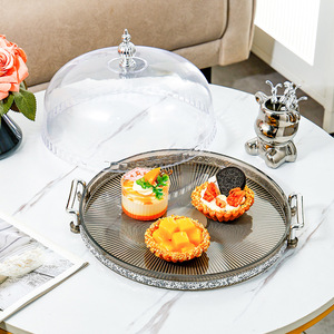 Support à gâteau rond avec couvercle et bordure dorée pour décorations de table de fête d'anniversaire - Product Image 2