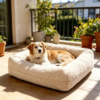 Lit pour chien de luxe, crème neutre, orthopédique, mousse à mémoire de forme, imperméable, housse en lin amovible et lavable, mobilier haut de gamme pour animaux de compagnie