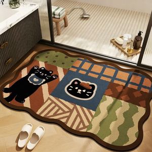 Tapis de bain en terre de diatomée à motif de chat pour salle de bain, entrée, absorbant, antidérapant, séchage rapide, lavable à la main - Product Image 1