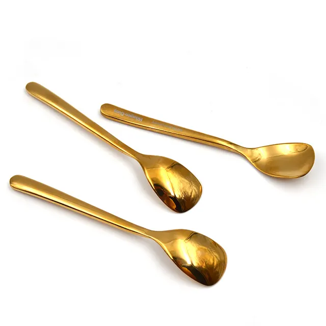 Flower Embossed long Dinner Spoon Gold Handmade gold spoon