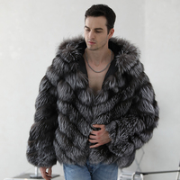 Manteau d'hiver sur mesure de luxe pour hommes, sweats à capuche, veste en fourrure de renard argenté véritable, manteau pour hommes