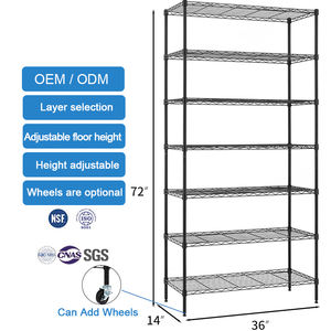 رف تخزين سلكي 8 طبقات قابل للتعديل <span class=keywords><strong>NSF</strong></span> متعدد الطبقات رف معدني مطلي باللون الأسود للمخزن أرفف من الكروم والزنك - Product Image 2
