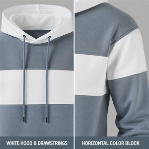 Sudadera con Capucha para Hombre, Diseño de Paneles en Blanco y Azul, Corte Regular, Algodón French Terry, Estilo Casual para Otoño - Product Image 6