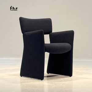 Modern Dark Blue Boucle Dining Armchair Geometric Integrated Frame Upholstered Accent <b>Chair</b> for Hotel Restaurant - Product Image 6