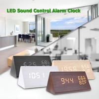 Meja Segitiga Elektronik Desktop Multifungsi Modern Jam Alarm Digital LED Kayu dengan Kelembaban Suhu
