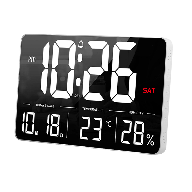 WiFi Smart 13 Inch LED Wall Clock Digital Electronic Temperature Humidity Display Plug-In for Home Use for Living Room Office