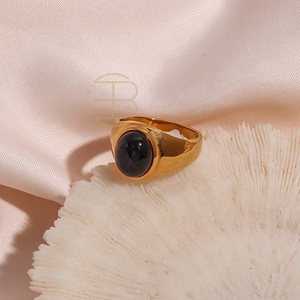 Dreamshow Black Brown Emarald Gemstone <strong>Ring</strong> in 18K Gold Plated Stainless Steel Opal <strong>Rings</strong> for Women Jewelry - Product Image 6