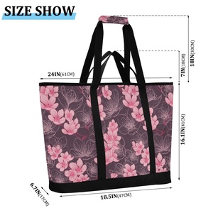 Personalized Logo Women's <b>Lunch</b> <b>Bag</b> Summer Beach Reusable Zipper Custom Flower Blossom Cooler Insulated <b>Tote</b> <b>Bag</b> for Camping - Product Image 3
