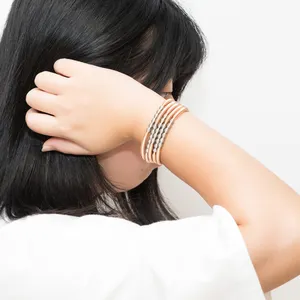 Amoryubo 2021热卖多色珠子不锈钢玫瑰金电镀弹簧串手链手镯饰品