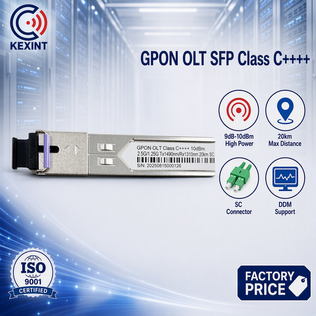 Kexint 9dB 10dB Class C++++ 1.25G GPON OLT SFP 20km Optical Transceiver 1490nm 1310nm SC Connector