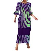 Ensembles Puletasi pour femmes, col rond, longueur au sol, taille naturelle, lavables, personnalisables, style Samoa (Asie et îles du Pacifique)