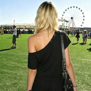 off Shoulder Loose Fit Casual Eco-Friendly Summer Digital Printing Contrast Color Crop T-<b>Shirt</b> for Women - Product Image 6