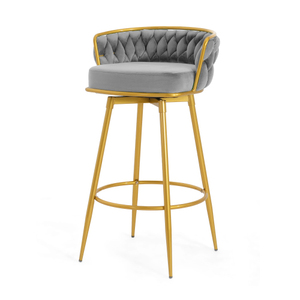 Swivel <b>Adjustable</b> Counter Height <b>Bar</b> <b>Stools</b> Set of 2 Modern Dining with Hand-Woven Backrest & Gold Metal Legs - Product Image 1