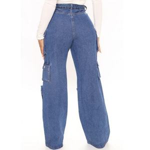 Pantalones vaqueros cargo anchos de mujer, de tiro alto, con múltiples bolsillos, lavado desgastado, estilo High Street - Product Image 2