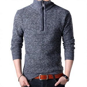เสื้อสเวตเตอร์ไหมพรมอะคริลิกสำหรับผู้ชาย สีพื้น แขนยาว ซิป ¼  แบบสวม  หนา ใส่ได้ในฤดูใบไม้ร่วง ป้องกันขนร่วง - Product Image 5