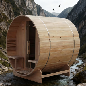 กระบอกซาวน่าสำหรับห้องซาวน่ากลางแจ้งมีสีแดงซีดาร์ของแคนาดารูปทรงกระบอกกลมแบบดั้งเดิม - Product Image 3