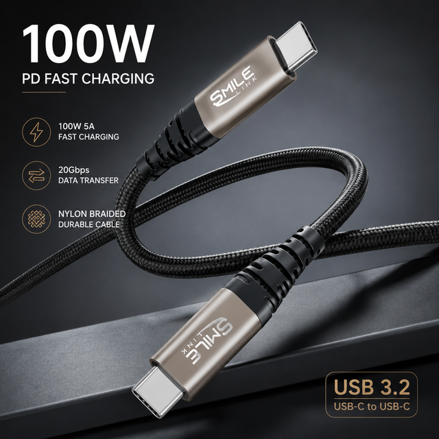 Small Order 1m USB 3.2 C-C Cable PD 100W 5A Fast Charging 20GB Data Transfer Nylon High Quality Charging Cable Fabric 1.2m Usbc