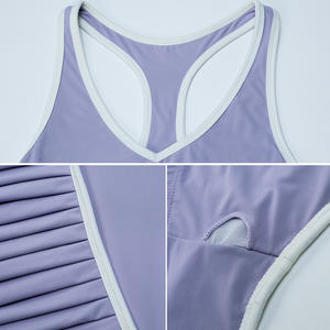 Gaun tenis dengan celana pendek pakaian Golf wanita seksi kerah V warna kontras dengan bantalan dada rok kebugaran cepat kering logo khusus - Product Image 5