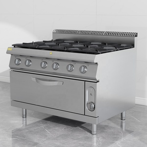 Fornello a Gas Professionale Ad Alta Potenza in Acciaio Inox a 6 Fuochi <span class=keywords><strong>per</strong></span> Pentole in Terracotta con Dispositivo di Protezione Spegnimento Fiamma e <span class=keywords><strong>Forno</strong></span> - Product Image 1