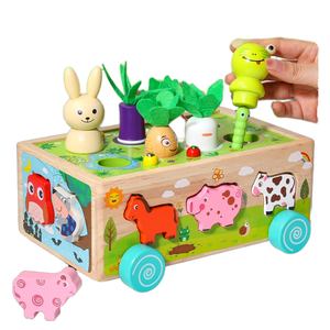 <span class=keywords><strong>Jeu</strong></span> d'apprentissage préscolaire Montessori en bois personnalisé, écologique, lisse et poli, à double usage, avec animaux de ferme et voitures, pour le <span class=keywords><strong>jeu</strong></span> de correspondance et la pêche - Product Image 1