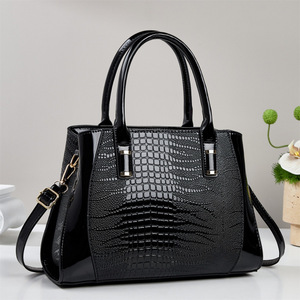 Ru Shi Women's Brown Crocodile Embossed Waterproof Large Capacity <b>Handbag</b> Detachable Shoulder Strap Metal Detail for Daily - Product Image 4