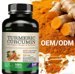 Kurkuma Curcumine <span class=keywords><strong>Capsules</strong></span> met Biologische Gember en BioPerine Gestandaardiseerde Curcuminoïden Kruidensupplement OEM Private Label - Product Image 1