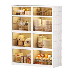 Tianhui Multi Layer Plastic Storage Cabinet Foldable Dustproof <b>Kitchen</b> <b>Organizer</b> With Doors <b>For</b> Dishes And Pantry Items - Product Image 2