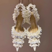 Mode personnalisée chaussures Lolita dames Rhinestone nœud été dentelle chaussure de mariage 10cm soie femmes sandale talons hauts
