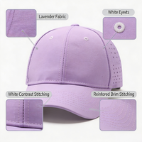 Casquette de baseball sportive 6 panneaux en maille respirante perforée au laser à séchage rapide pour l'été, avec logo personnalisé, casquette de camionneur imperméable 100 % polyester